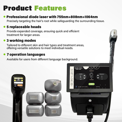 High Quality 7 Languages 5 Heads Diode-Lasersings Hair Removal Machine with Nose Hair Head